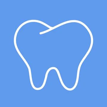 Human tooth icon on blue background, hand drawn tooth stroke, dental vector i Stock Illustration