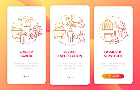 Human trading forms onboarding mobile app page screen Stock Illustration