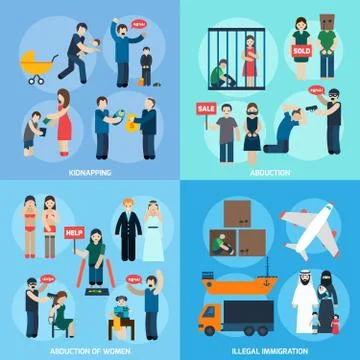 Human Trafficking 4 Flat Icons Square Illustrazione stock