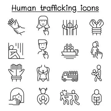Human trafficking icon set in thin line style イラスト素材