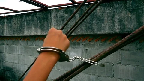 Human trafficking , Stop abusing violence, The boy tied with a rope. Stock-Footage 82631843
