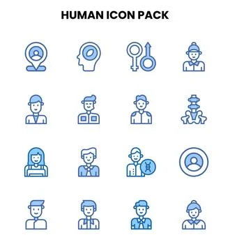 Human Two Colour Graphics Icons Pack Stock Illustration