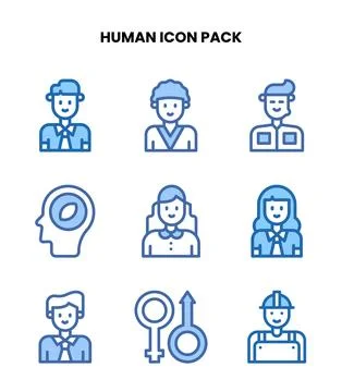 Human Two Colour Vector Icons Pack Stock Illustration