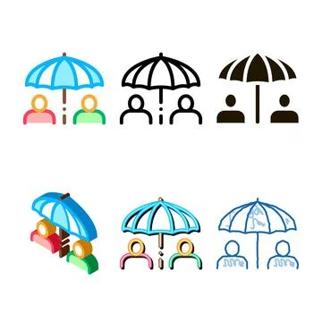 Human umbrella variations icon vector outline Stock Illustration