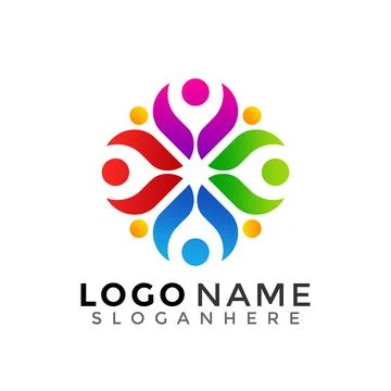 Human unity logo, people group modern colorful logos Designs Vector Illustrazione stock
