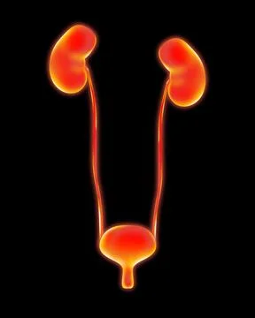 Human urinary system on black background, vector illustration Stock Photos
