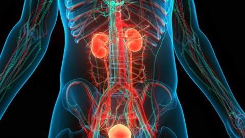 Human Urinary System Kidneys with Bladder Anatomy Animation Concept 库存影片 143468344
