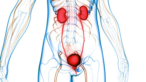 Human Urinary System Kidneys with Bladder Anatomy Animation Concept 库存影片 148311144