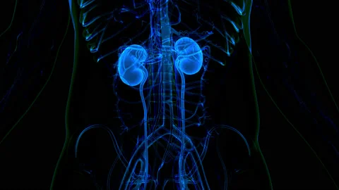 Human Urinary System Kidneys with Bladder Anatomy Animation Concept Stock Footage 161052859
