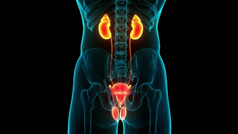 Human Urinary System Kidneys with Bladder Anatomy Stock Footage 240746903