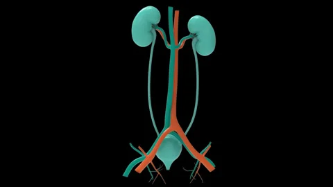 Human Urinary System Kidneys with Bladder Anatomy Stock Footage 250441058