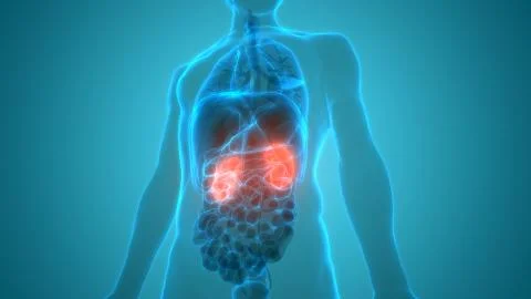 Human Urinary System Kidneys with Bladder Anatomy Stock Illustration