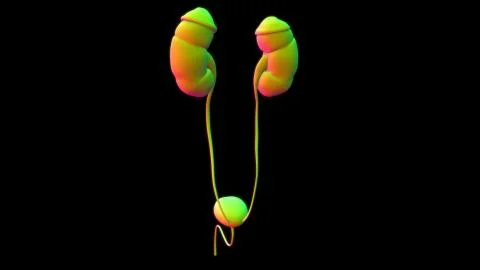 Human Urinary System Kidneys with Bladder Anatomy For Medical Concept 3D Stock Illustration