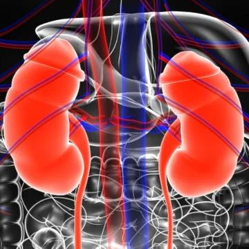 Human Urinary System Kidneys with Bladder Anatomy For Medical Concept 3D Rend Stock Illustration