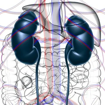 Human Urinary System Kidneys with Bladder Anatomy For Medical Concept 3D Rend Stock Illustration