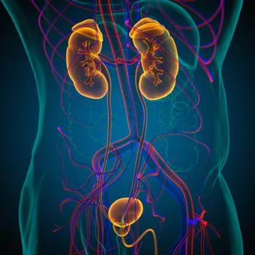 Human Urinary System Kidneys with Bladder Anatomy For Medical Concept 3D Rend Illustrazione stock