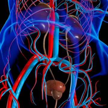 Human Urinary System Kidneys with Bladder Anatomy For Medical Concept 3D Stock Illustration