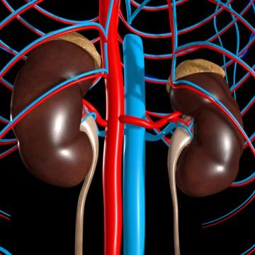 Human Urinary System Kidneys with Bladder Anatomy For Medical Concept 3D Rend Stock Illustration