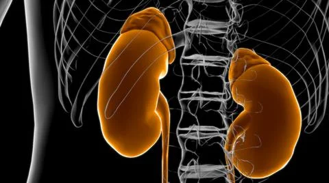 Human Urinary System Kidneys with Bladder Anatomy For Medical Concept 3D Rend Illustrazione stock
