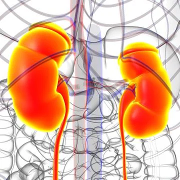 Human Urinary System Kidneys with Bladder Anatomy For Medical Concept 3D Rend Illustrazione stock