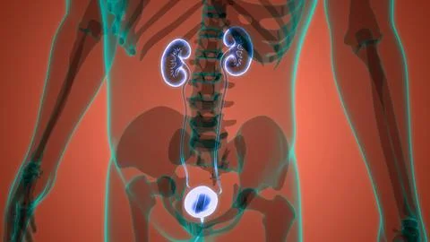 Human Urinary System Kidneys with Bladder Anatomy Stock Illustration