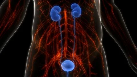 Human Urinary System Kidneys with Bladder Anatomy Stock Illustration