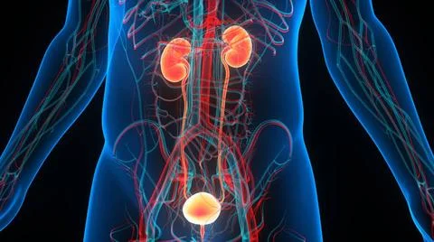 Human Urinary System Kidneys with Bladder Anatomy 3D Illustration Concept ... Stock Photos