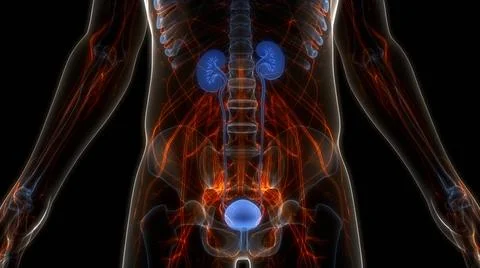 Human Urinary System Kidneys with Bladder Anatomy 3D Illustration Concept ... Stock Photos