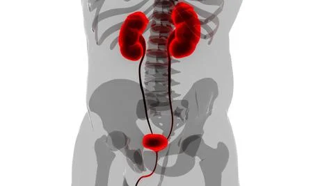 Human Urinary System Kidneys with Bladder Anatomy 3D Illustration Concept ... Stock Photos