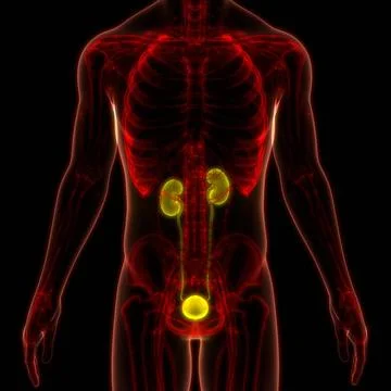 Human Urinary System Kidneys with Bladder Anatomy 3D Illustration Concept ... Stock Photos