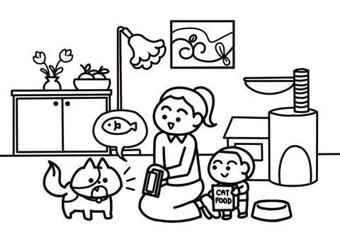 Human use technology to talk with cat Stock Illustration