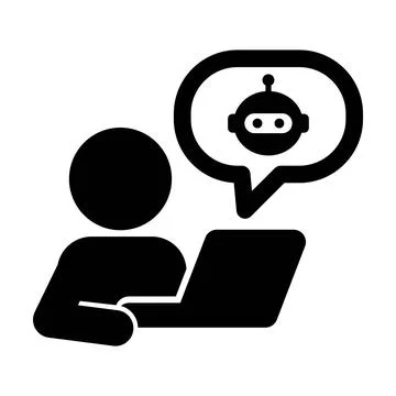 Human Using Laptop Chatting with AI Robot Icon Vector AI Chatbot Symbol Ill.. Stock Illustration