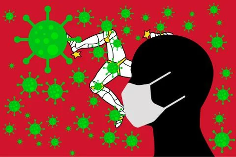 Human using a Mouth Face Masks ISLE OF MAN Stock Illustration