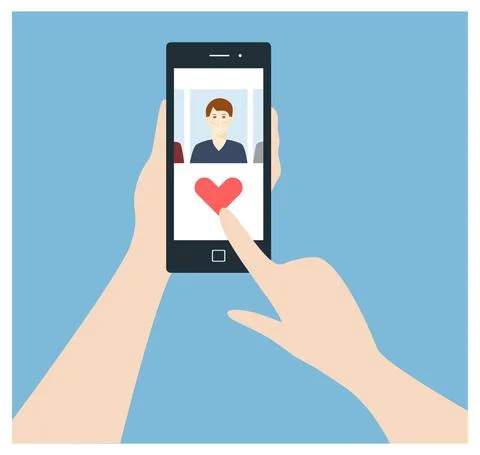 Human using online dating app on phone. Stock Illustration