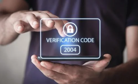 Human using smartphone. Identity verification code, Cyber security Stock Photos