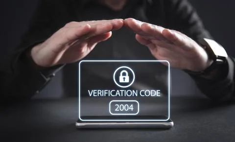 Human using smartphone. Identity verification code, Cyber security Stock Photos