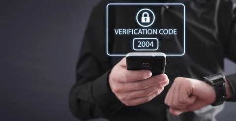 Human using smartphone. Identity verification code, Cyber security Stock Photos