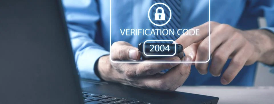 Human using smartphone. Identity verification code, Cyber security 写真素材