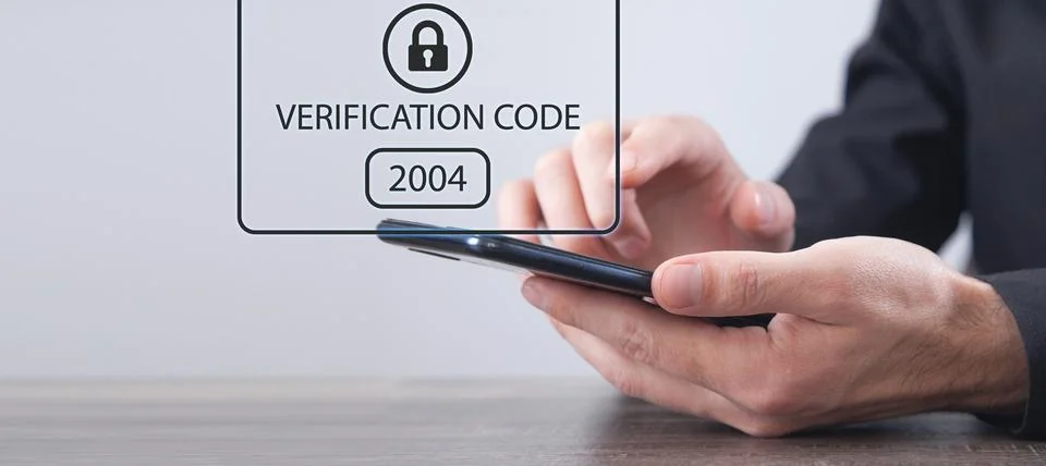 Human using smartphone. Identity verification code, Cyber security Stock Photos