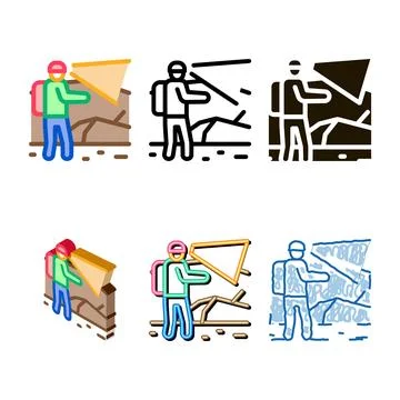 Human in variety cave icon vector outline Stock Illustration
