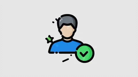 Human verified grey haired person in blue shirt with green star badge Video stock 343372674