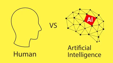 Human versus artificial intelligence concept, vector illustration Stock Illustration