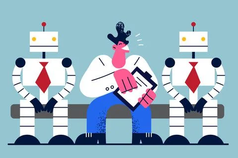 Human versus robots and technology concept Stock Illustration
