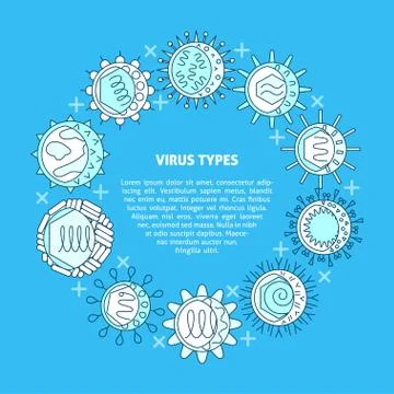 Human virus types banner in line style Stock Illustration