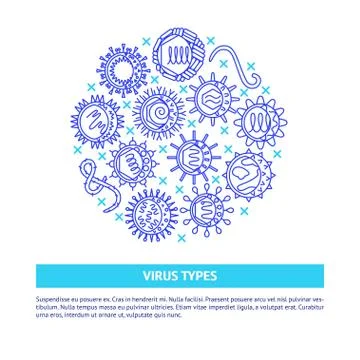 Human virus types banner in line style Stock Illustration