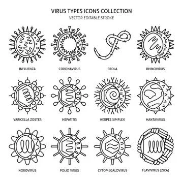 Human viruses icon set in thin line style Stock Illustration