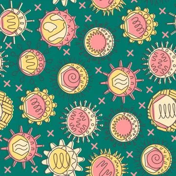 Human viruses seamless pattern in colored line style Stock Illustration