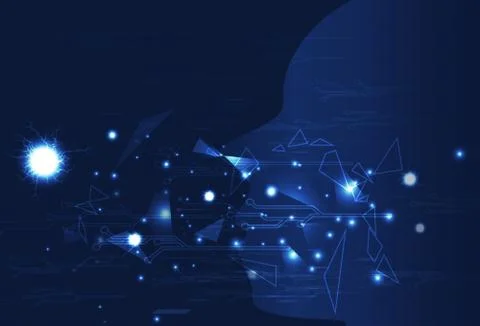 Human visualization, triangles and circuit, Futuristic artificial intelligence Stock Illustration