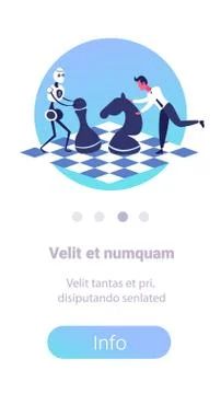 Human vs artificial intelligence business man playing chess with modern robot Stock Illustration