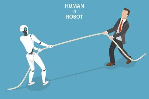 Human vs robot flat isometric vector concept. Stock Illustration